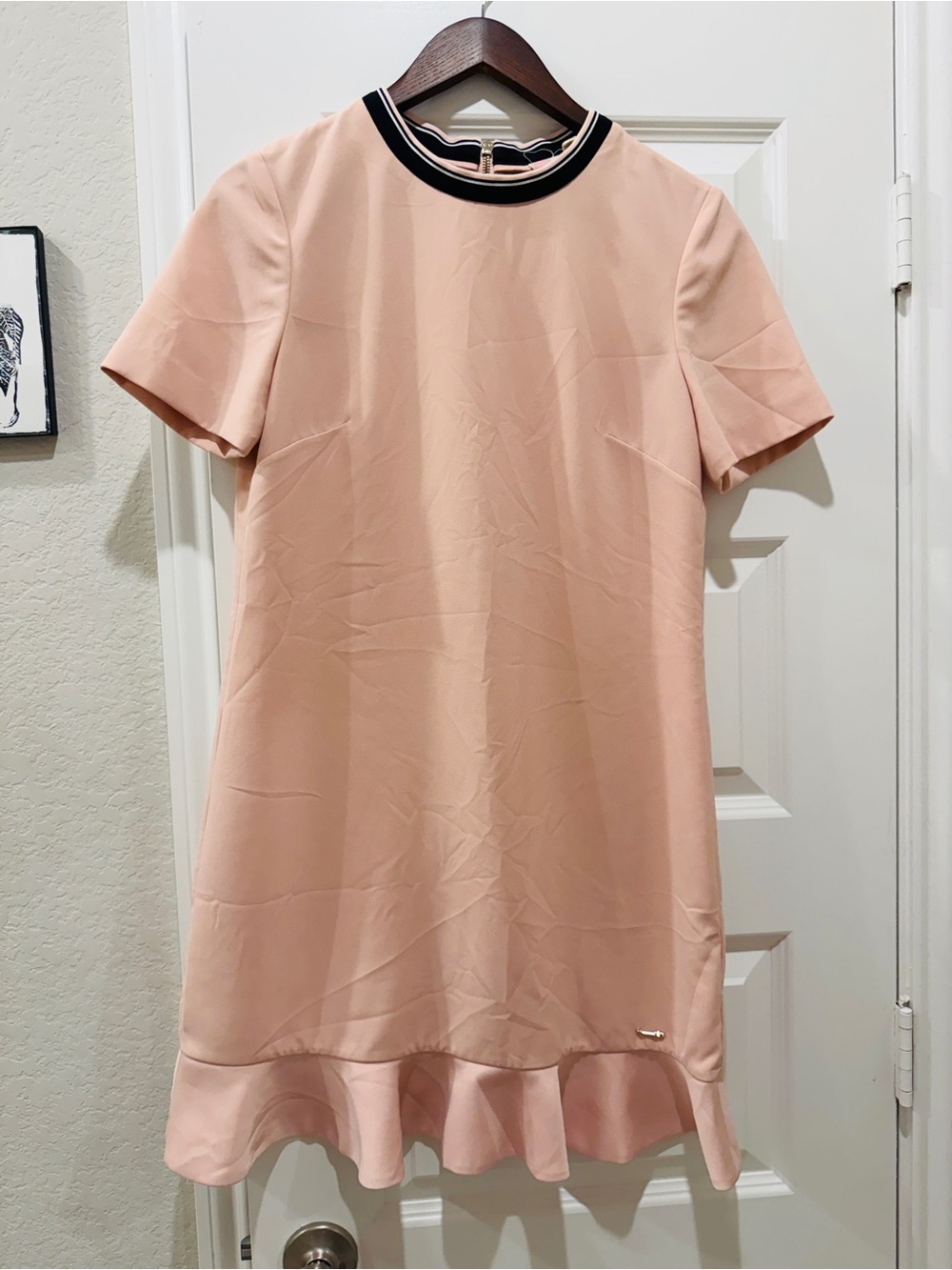 Ted Baker Blush Pink Short Sleeve Ruffle-Hem Shift Dress